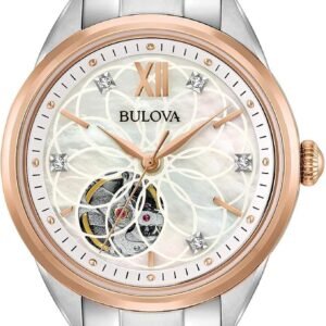 Bulova Ladies' Classic Diamond 3-Hand Automatic in Stainless Steel, Mother-of-Pearl Dial and Open Aperture Dial