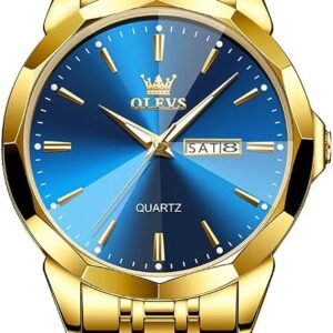 OLEVS Watch for Men Diamond Business Dress Analog Quartz Stainless Steel Waterproof Luminous Date Two Tone Luxury Casual Wrist Watch Blue